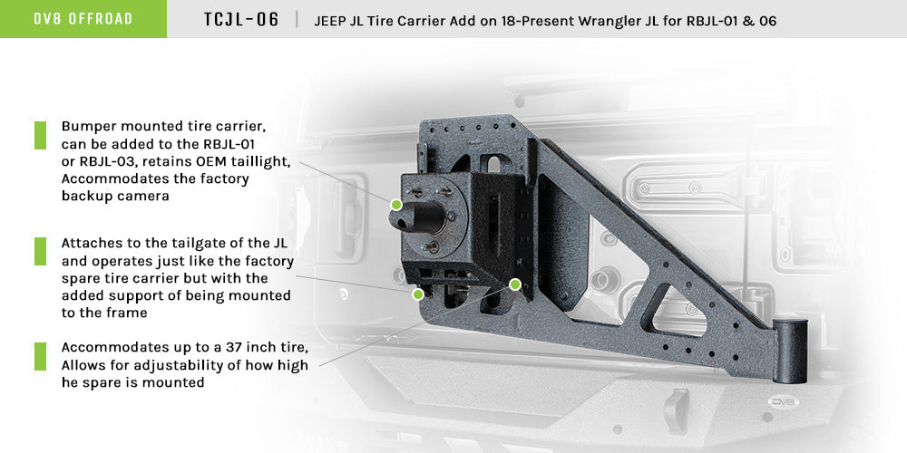 DV8 Offroad 2018+ Jeep Wrangler JL Tire Carrier (For RBJL-01/RBJL-02)-DSG Performance-USA