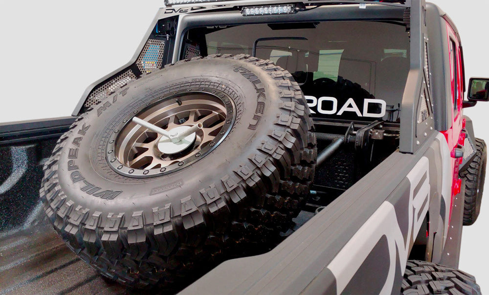 DV8 Offroad 2019+ Jeep Gladiator In-Bed Adjustable Tire Carrier-DSG Performance-USA
