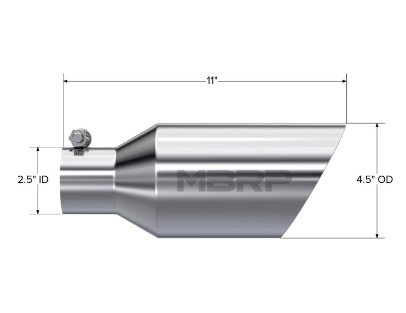 MBRP Universal Tip 4.5 O.D. Dual Walled Angled Rolled End 2.5 Inlet 12in Length - T304-DSG Performance-USA