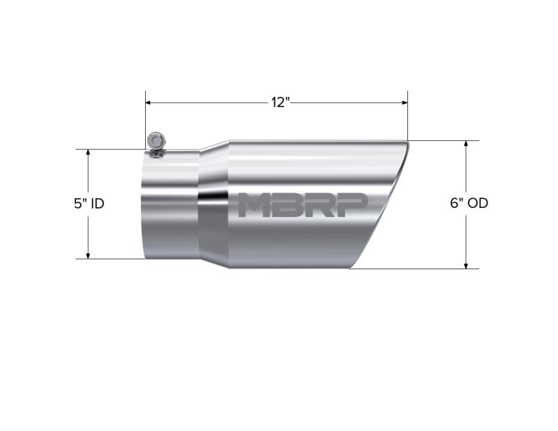 MBRP Universal Tip 6 O.D. Angled Rolled End 5 inlet 12 length-DSG Performance-USA