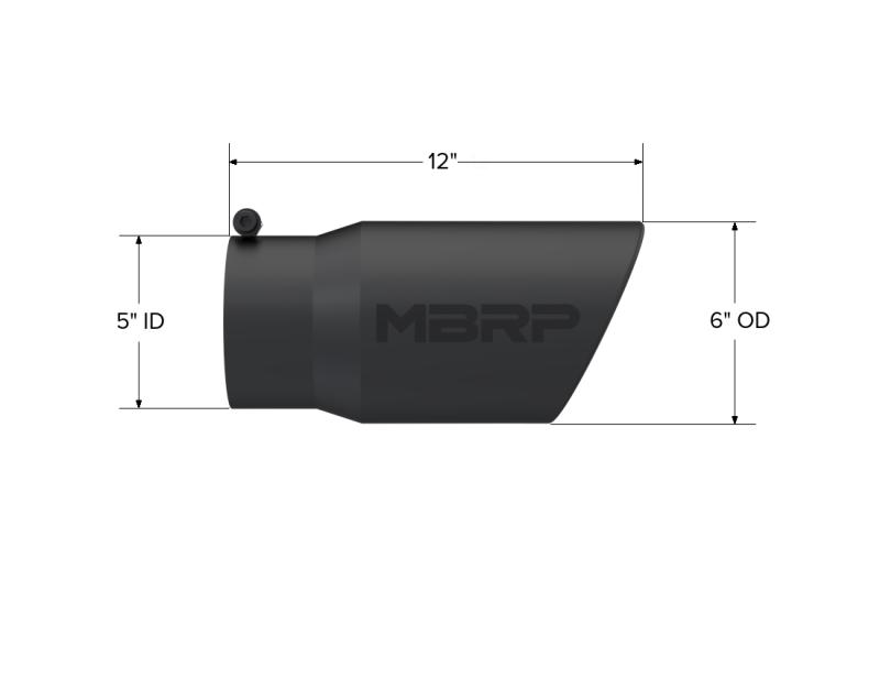 MBRP Universal Tip 6in O.D. Angled Rolled End 5 inlet 12 length - Black Finish-DSG Performance-USA