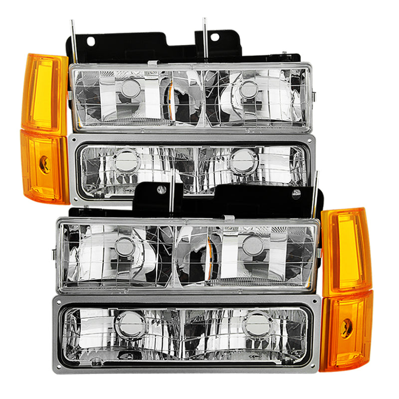 Xtune GMC Yukon 94-99 Headlights w/ Corner & Parking Lights 8pcs Sets -Chrome HD-JH-GCK94-AM-C-SET-DSG Performance-USA